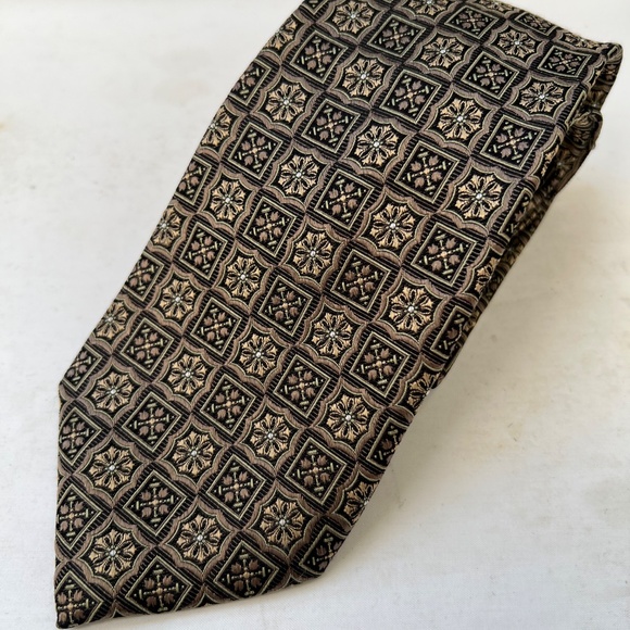 Pronto-Uomo Couture Neck Tie Necktie 100% Silk Black Gold Squares - Picture 2 of 6